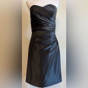NEW Bill Levkoff Black Satin Strapless Cocktail Party Evening Prom Dress Size 6